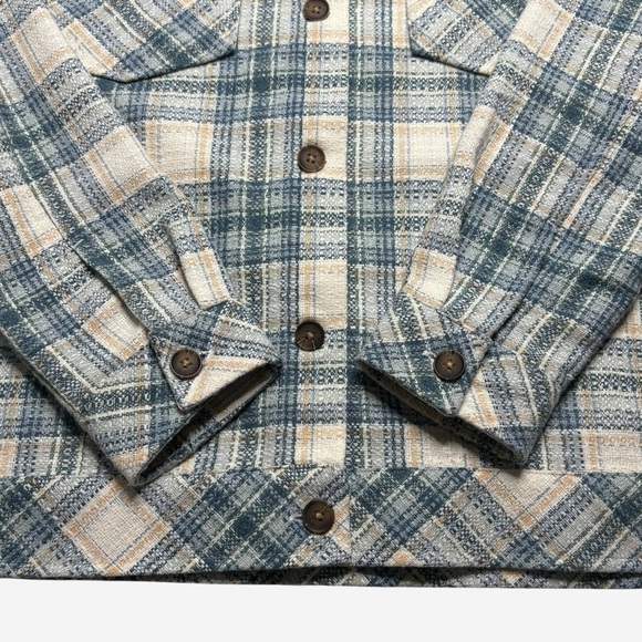 Plaid Shacket Shirt Jacket Size L Button Front Teal Cloud Boston Traders - Picture 6 of 12